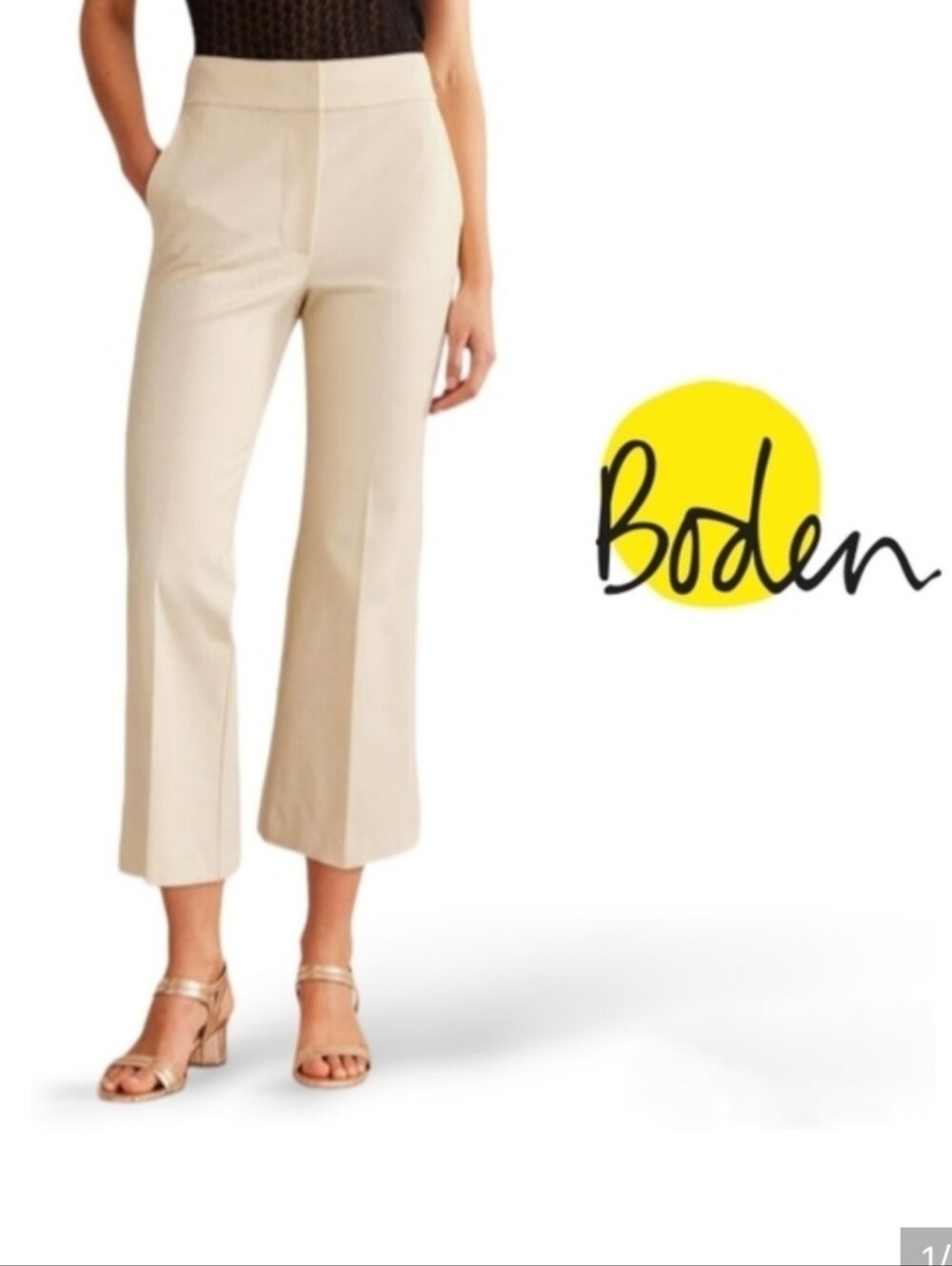 Boden Bi Stretch Crop Flare Trousers Dorset Cream Petite